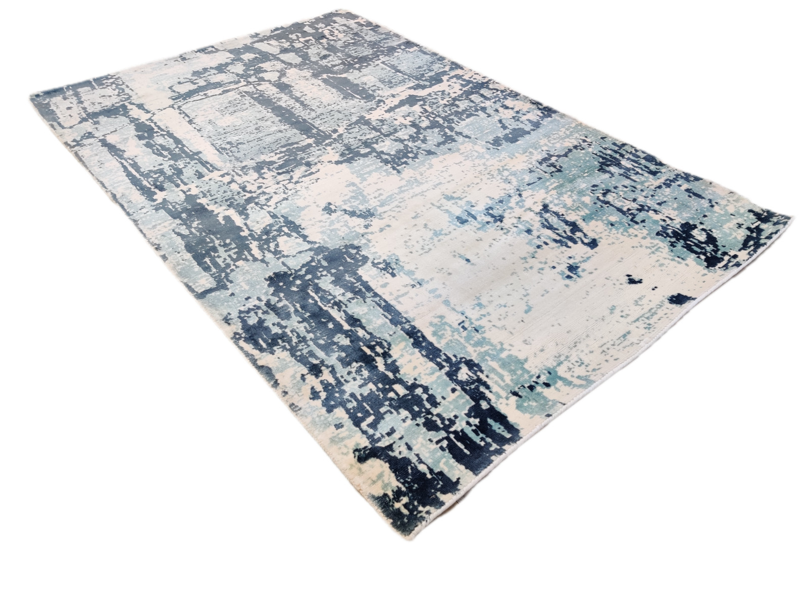 Modern Handmade Area Rug for Kids 100% Viscose Blue Iceberg Abstract 4×6 ft