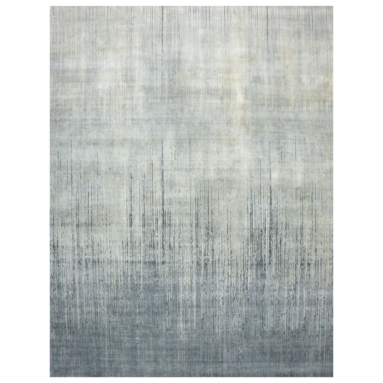 12’1″x15’1″ Gray Vertical Ombre Design Hand Knotted Wool XL Oriental Rug 75886