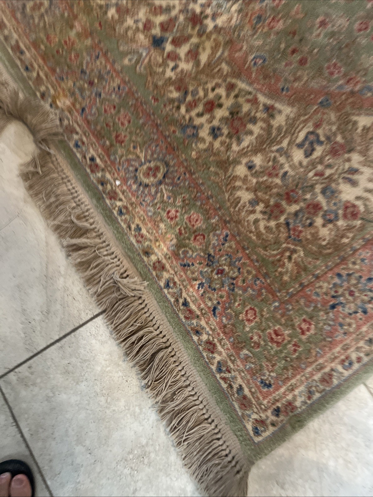 Karastan Medallion Kirman 730 5.9 X9 Wool Woven Floral Fringed Rug Green
