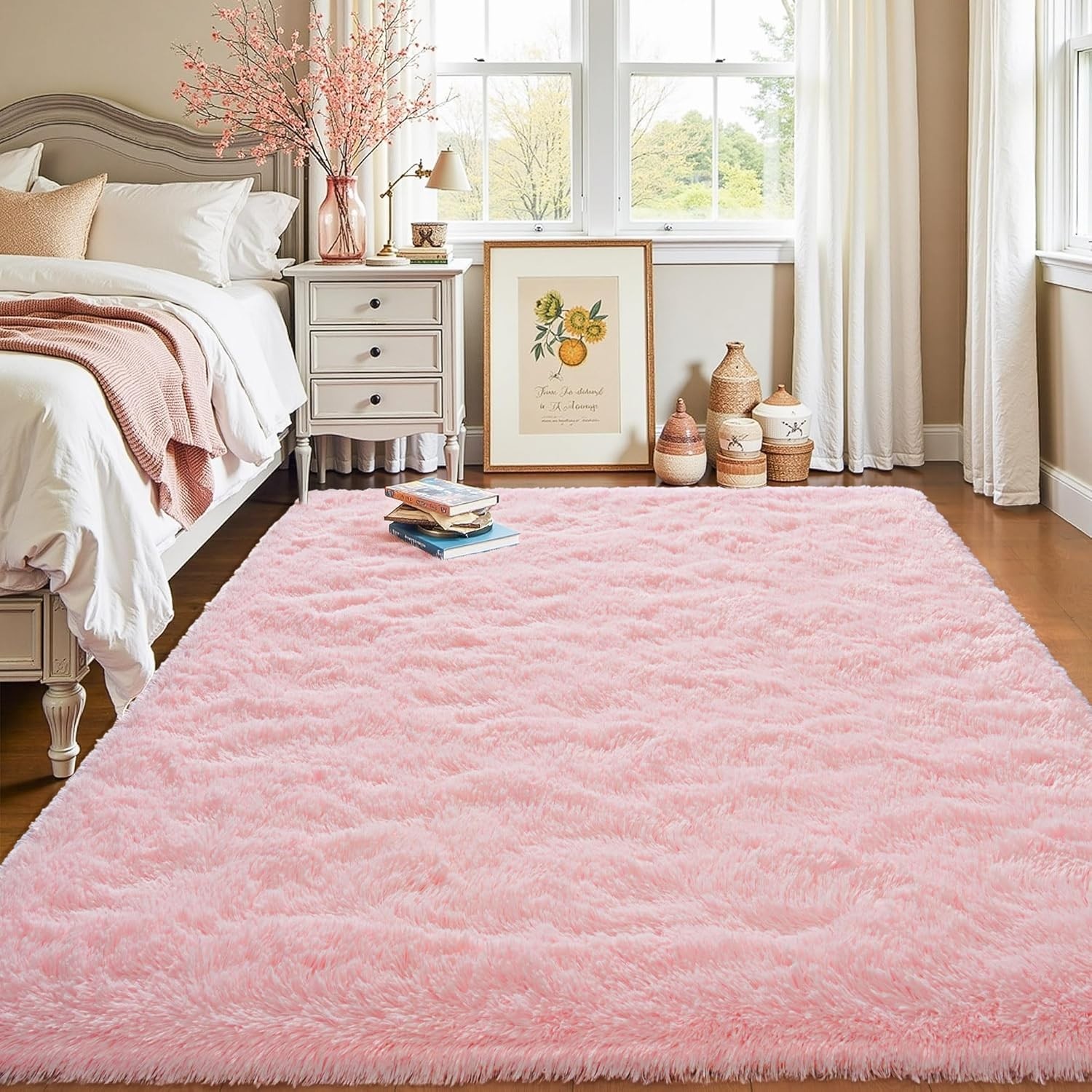 Fluffy Pink Area Rugs for Bedroom Girls Room, 4×5.3 Cute Shag Kids Room Rugs …
