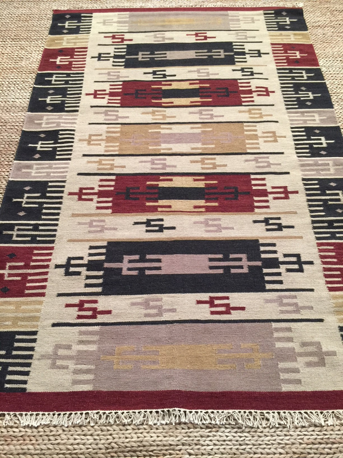 Wool Kilim Southwestern Hand woven Flat Weave Reversible rug Jijum62. *NEW*