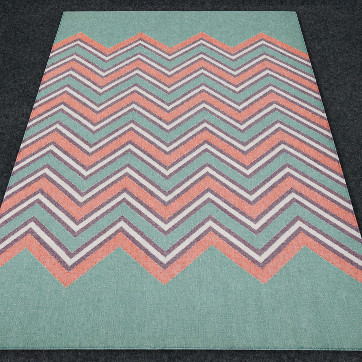Handwoven Cotton Accent Rug 2.7×4 ft Mint Chevron Flat Weave Boho Dhurrie Rug