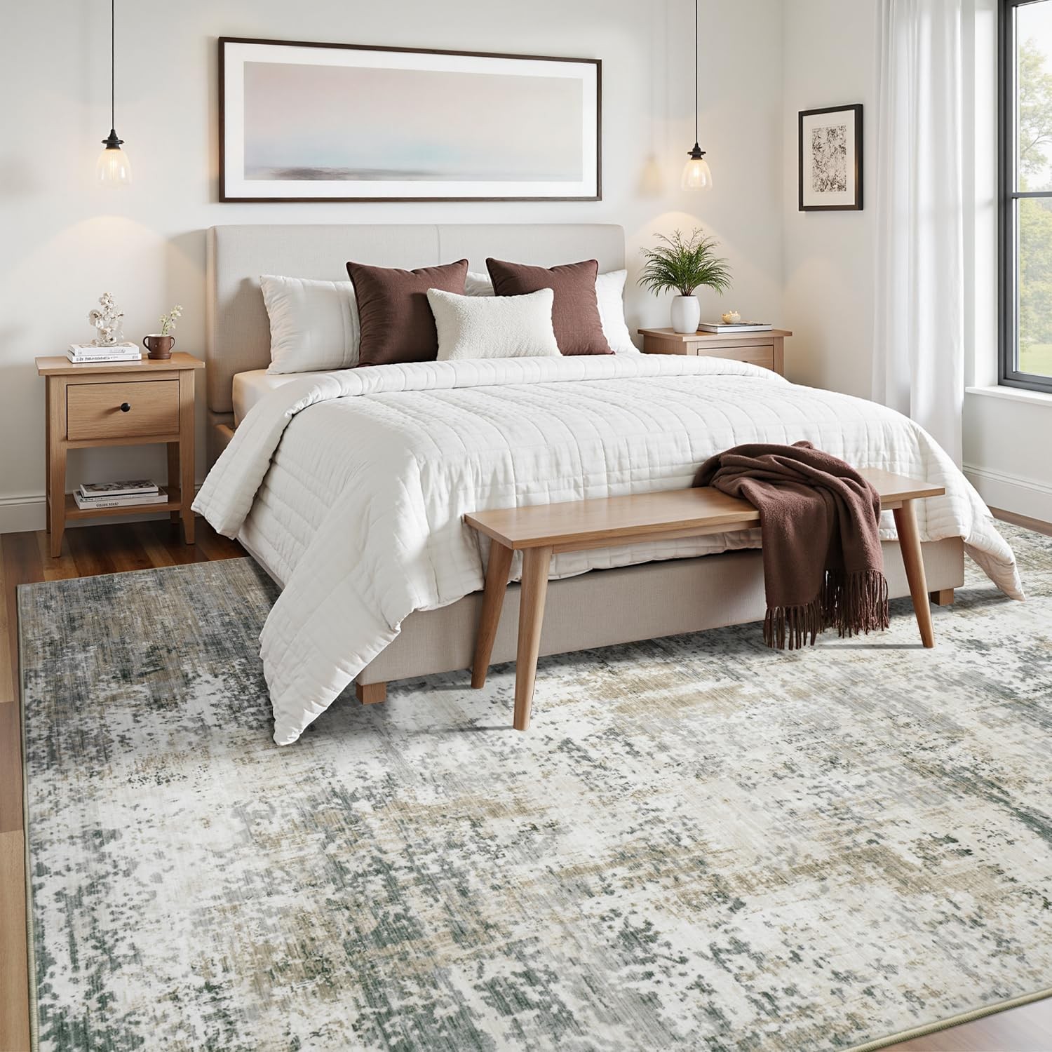 8×10 Area Rugs for Living Room, Abstract Neutral Large Washable Rug, Modern S…