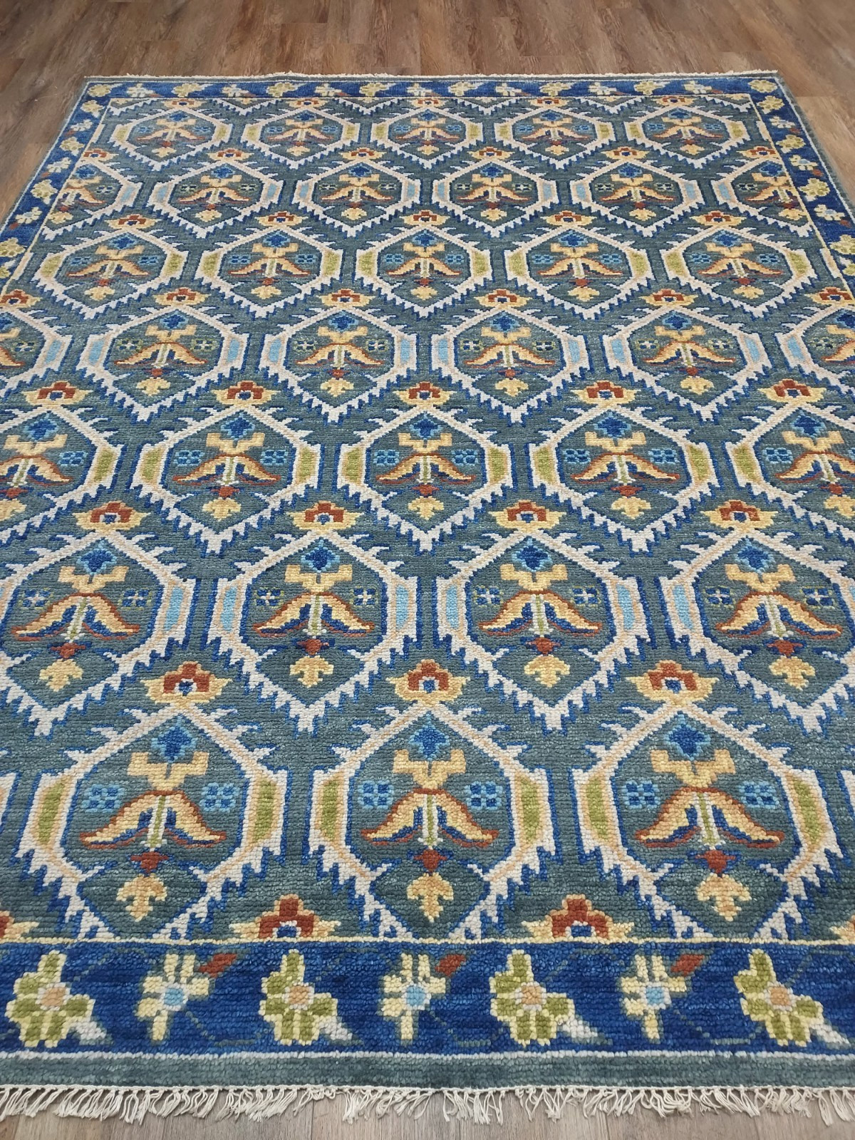 TURKISH OUSHAK RUG. GEOMETRIC MULTICOLORED HANDMADE BOHEMIAN 8×10 RUG
