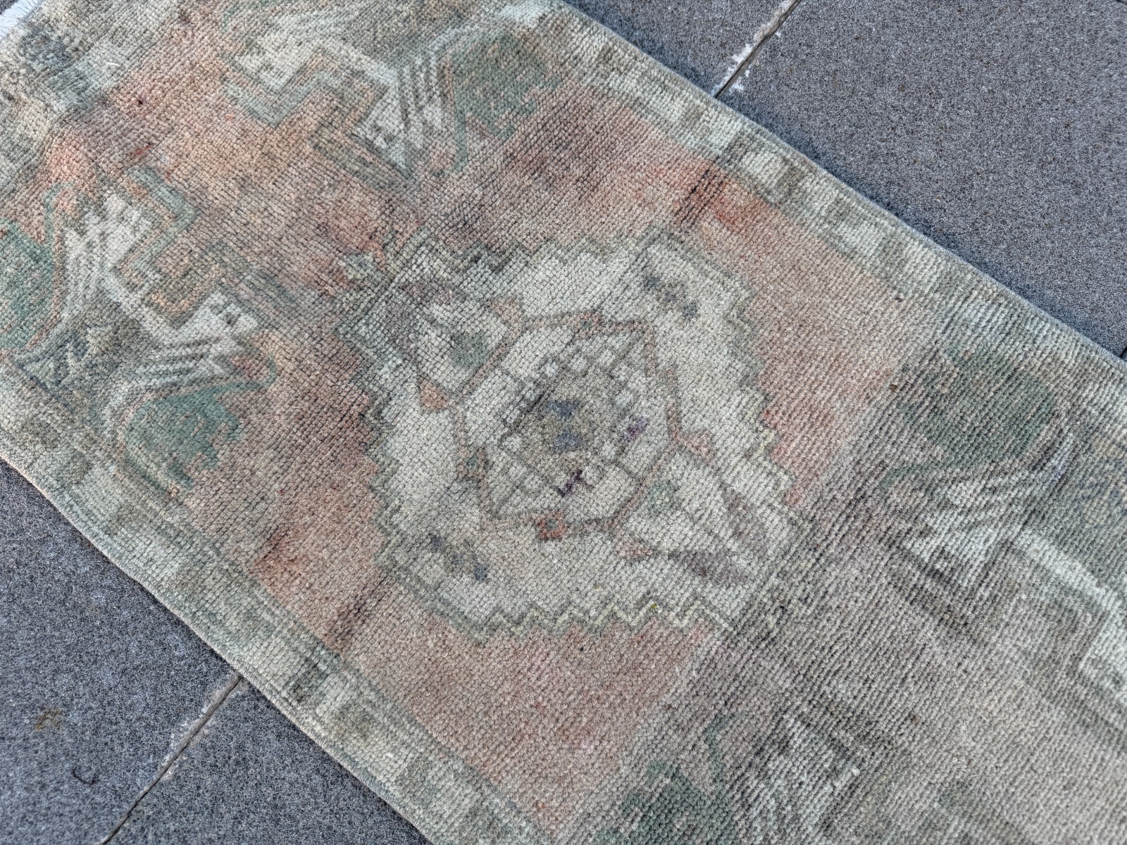 Small Vintage Oushak Rug 1.5×3.2 ft Hand Knotted Turkish Wool Pastel Accent Rug
