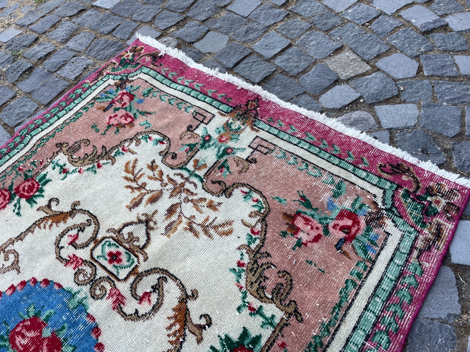 Bohemian Area Rug Handmade Wool Rug Turkish Vintage Traditional Rug 3,7 x 6,8 ft
