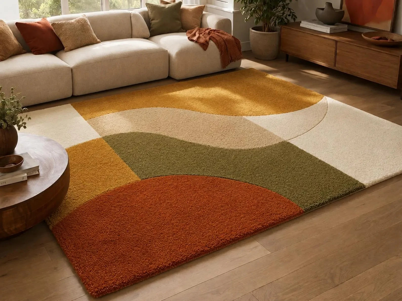 Hand Tufted Wool Rug Retro Abstract Sculptural Design Modern Luxury Area Carpet