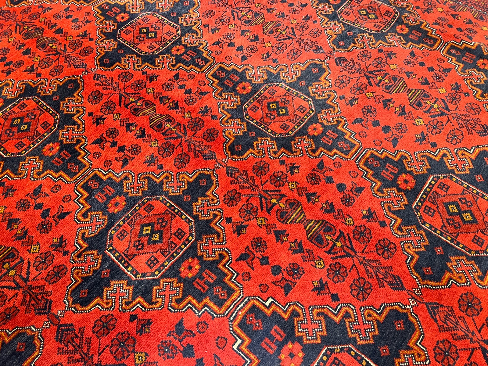 9’11 x 13’3 Ft Striking Afghan Tribal Hand Knotted Wool Rug Red Navy Geometric