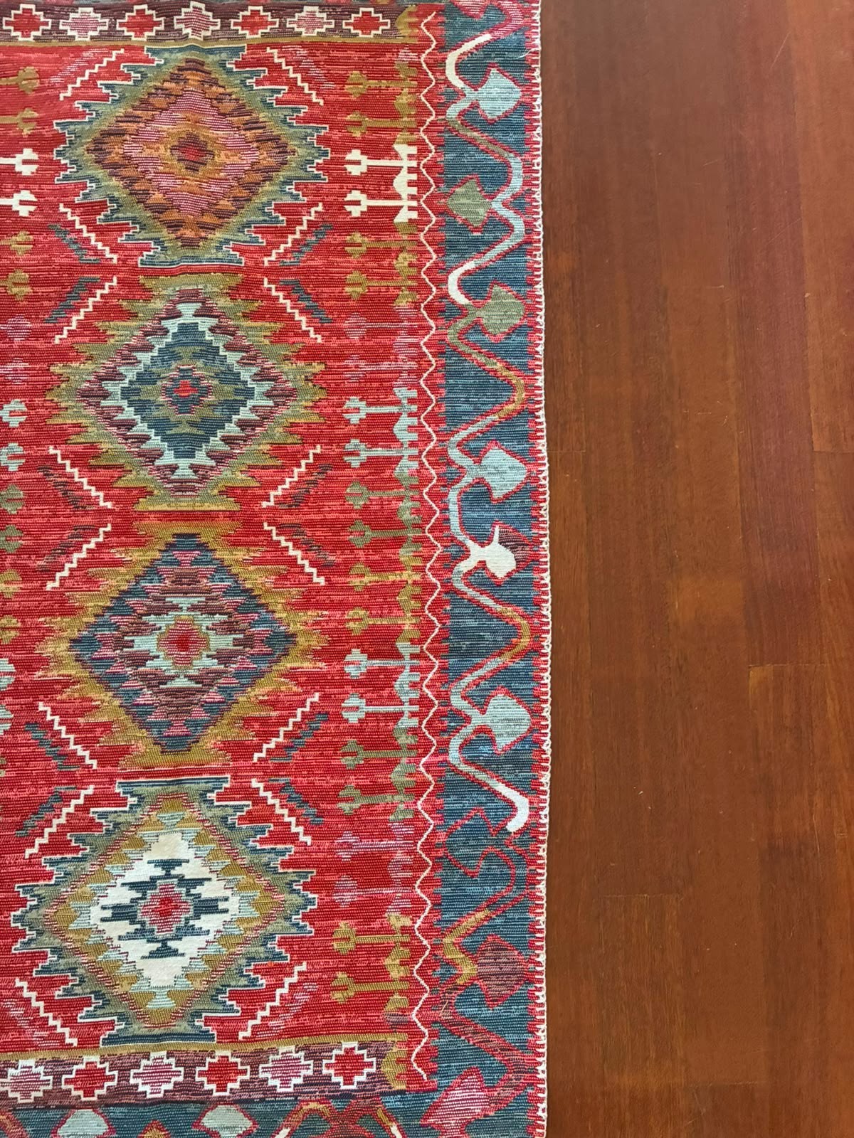 Reversible 3×5 Kilim Rug Machine Woven Flat Weave Red Beige Blue Turkish Mat