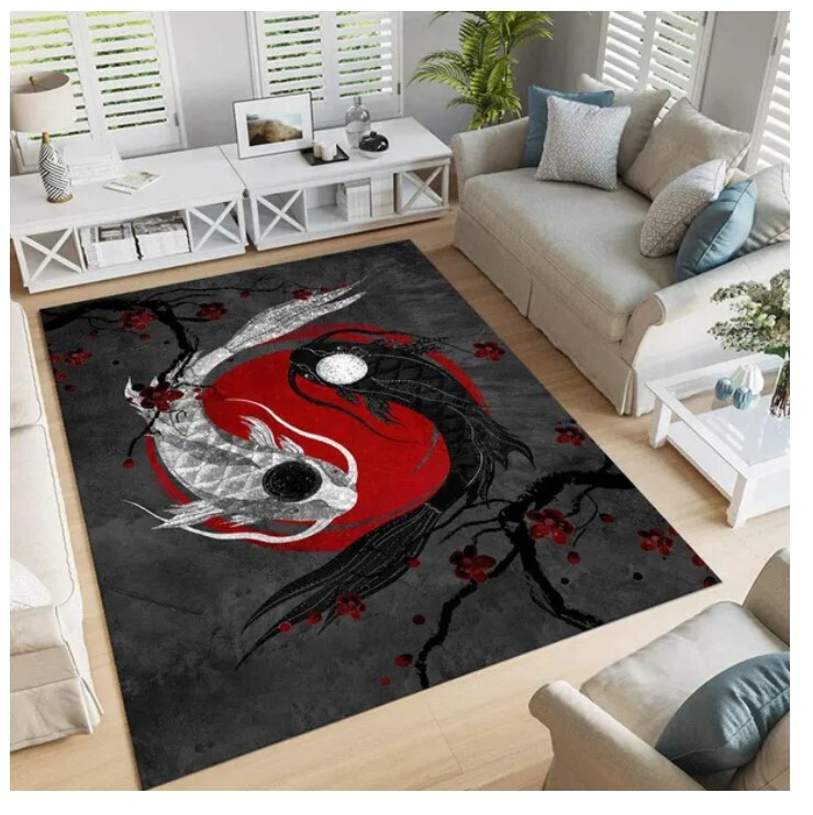 Japanese Ying Yang Koi Fish Rug 80 x 160cm Koi Fish Carpet