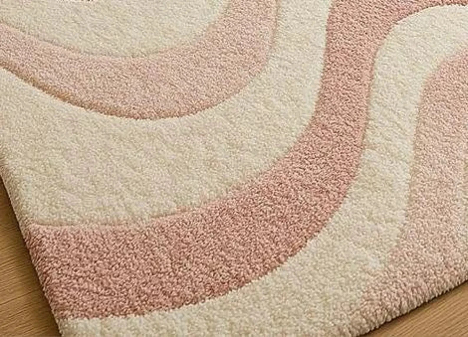 Hand-Tufted Cream and Pink Wavy Pattern Stylish Living Room Area Rug Carpet