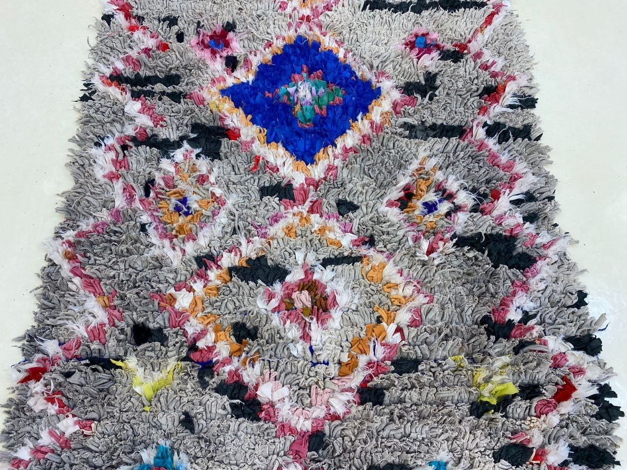 Boucherouite Moroccan Rug Handmade 3’3×7’7 ft Vintage Berber Blue Gray Home Rug