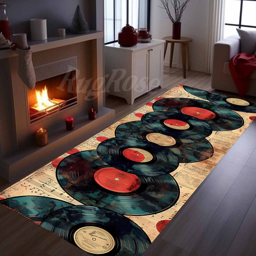 Record Rug, Record Themed Rug, Record Long Rug, Runner Rug, Music Runner Rug,