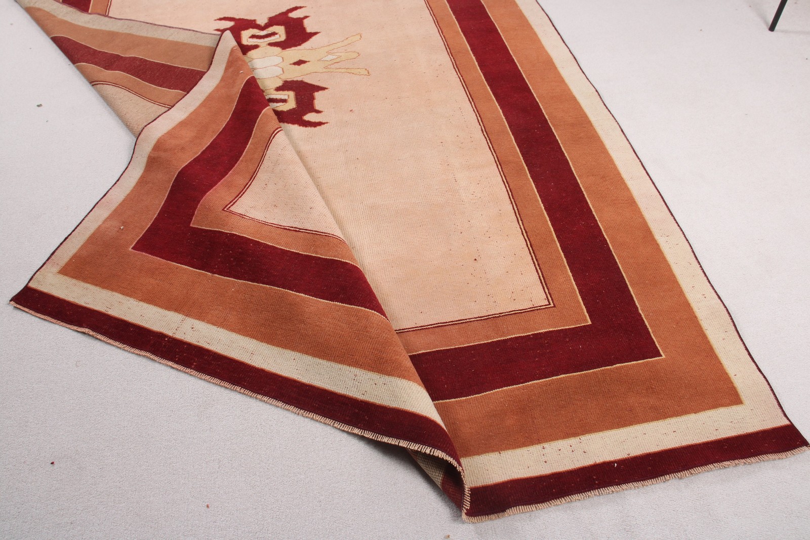 Turkish Rug 6,4×10 ft, Brown Red Striped Wool Vintage Rug