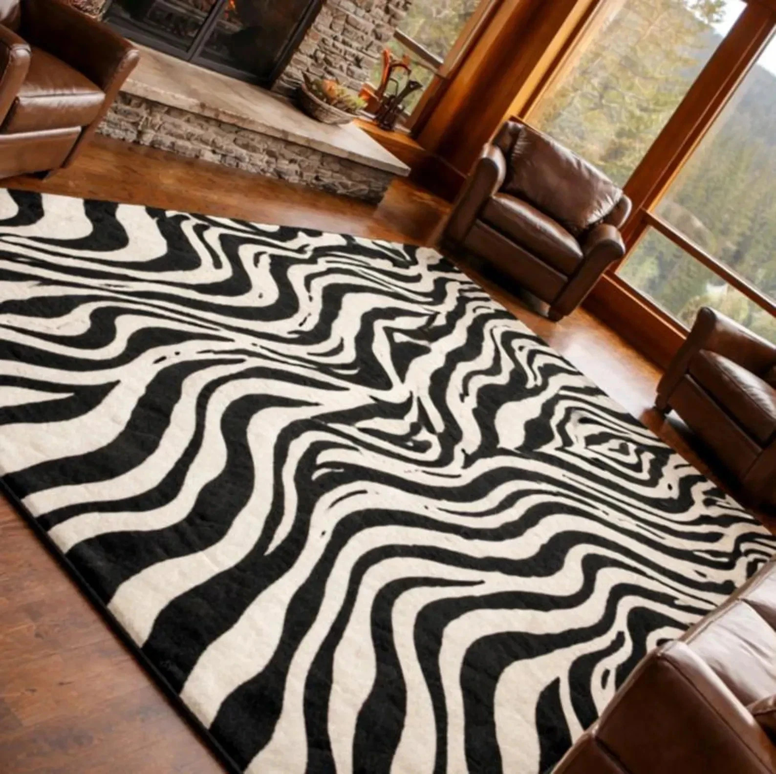Hand Tufted Wool Zebra Rug Black and White Animal Area Rug Modern Safari Deco
