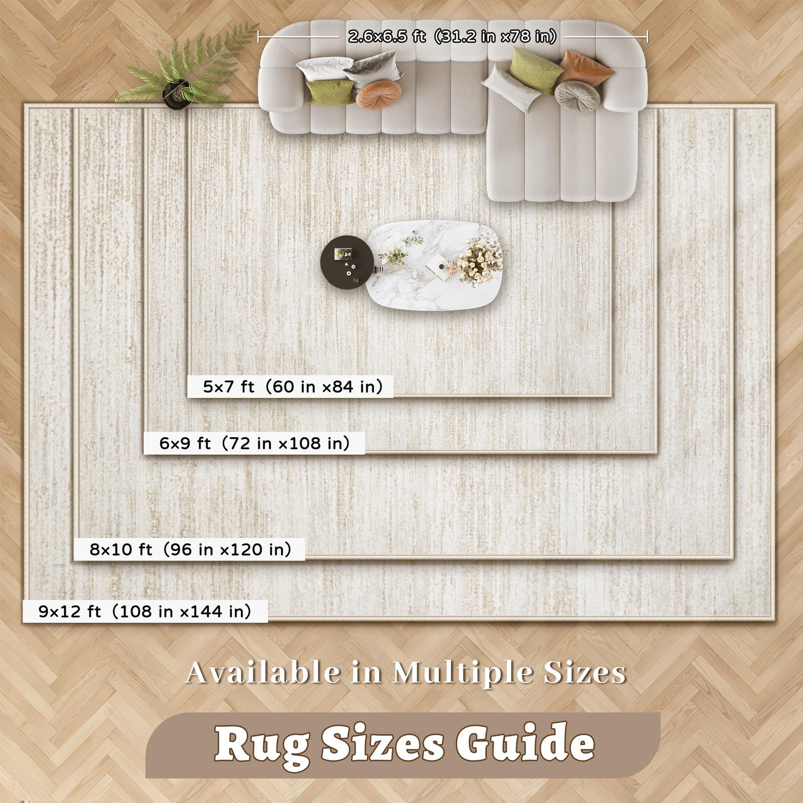 Area Rug 8×10 Living Room Rugs: Washable Modern 8′ x 10′ (Rectangular), Beige