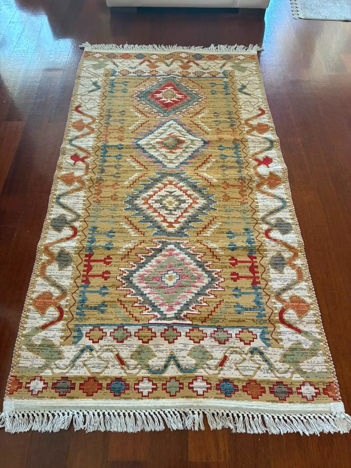 Reversible 3×5 Kilim Rug Machine Woven Flat Weave Red Beige Blue Turkish Mat