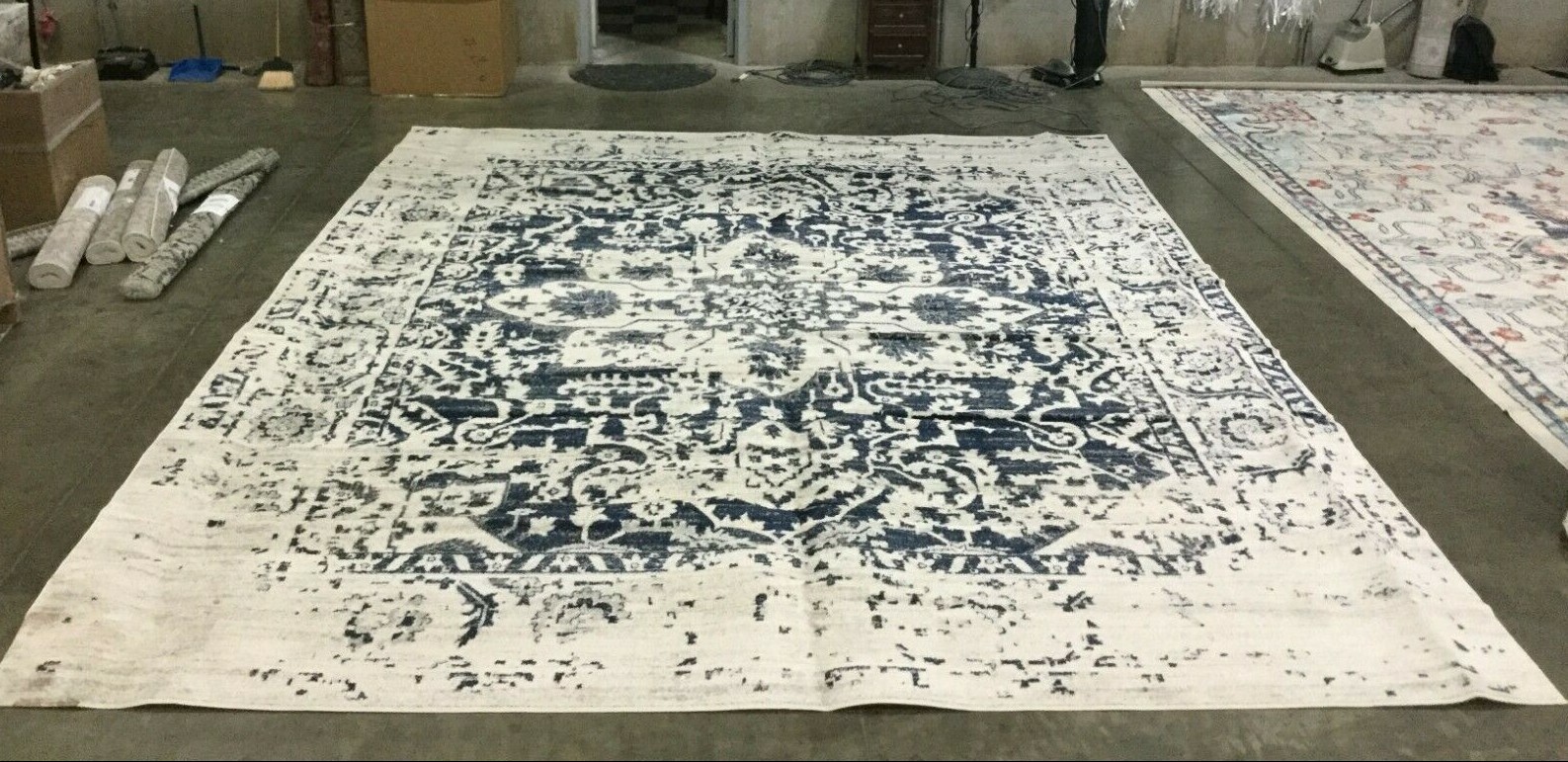 CREAM / NAVY 12′ X 15′ Stained Rug, Reduced Price 1172628907 MAD603D-1215