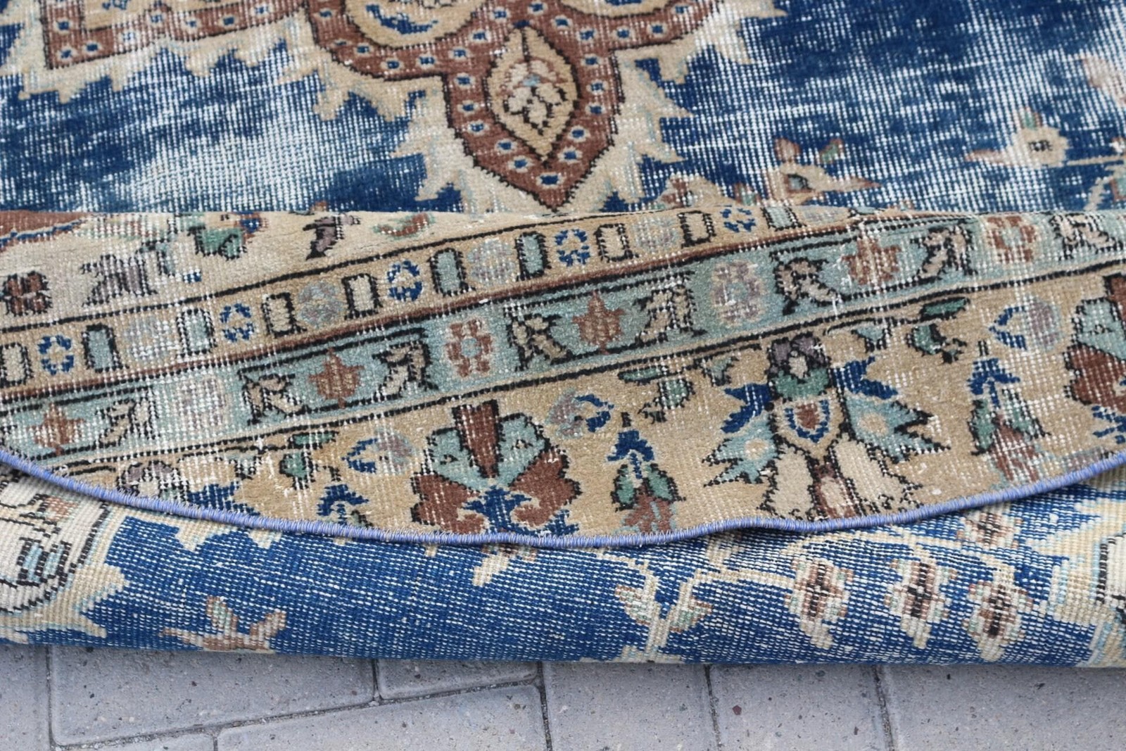 Vintage Rug, 5,9×5,9 ft Turkish Rug, Blue Southwestern Wool Rug