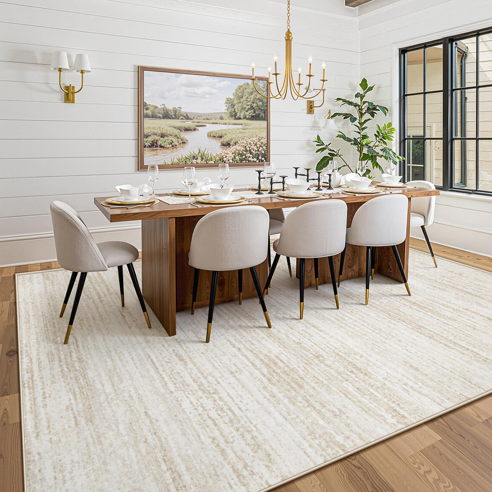 Area Rug 8×10 Living Room Rugs: Washable Modern 8′ x 10′ (Rectangular), Beige
