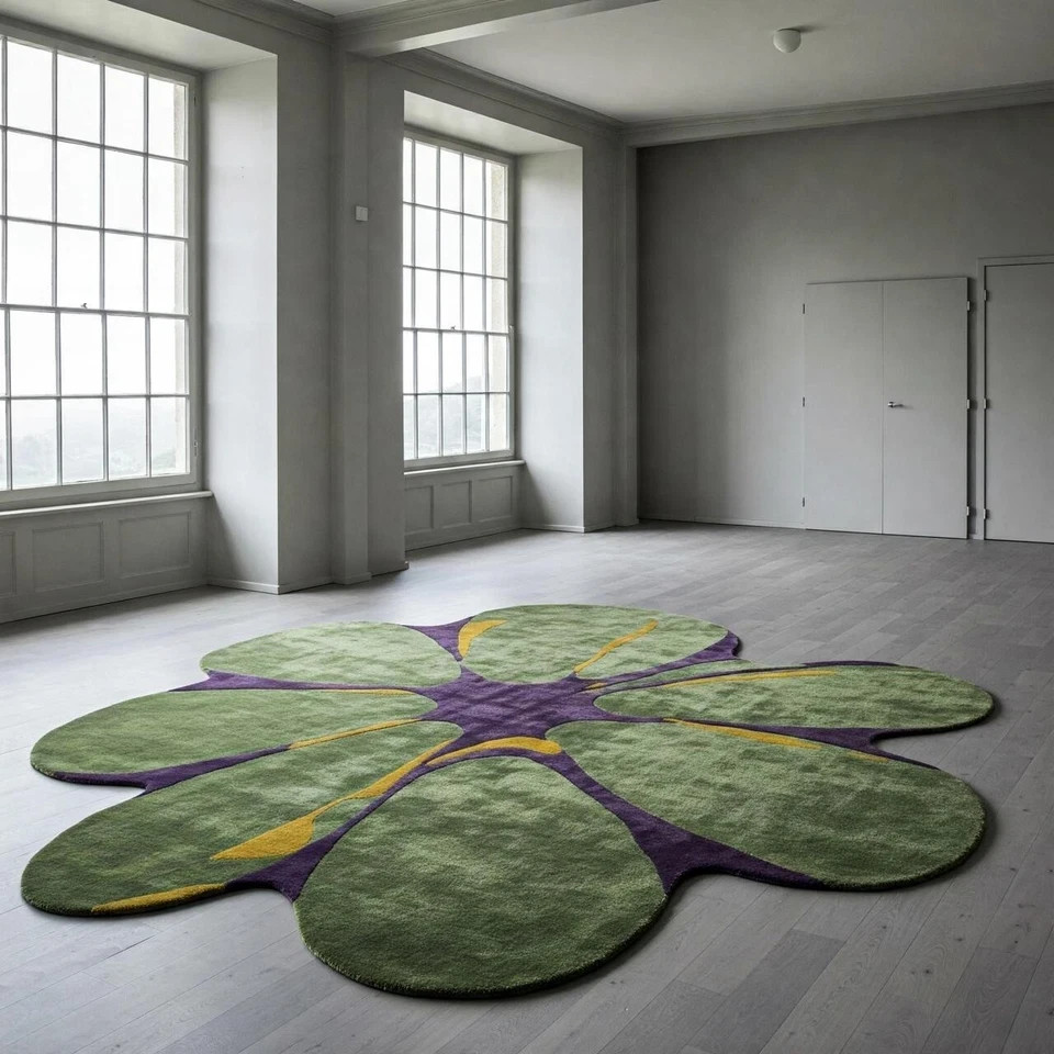 Its Traditional Design Hand-Tufted Flower Shape Modern 100% Soft Wool Study Room