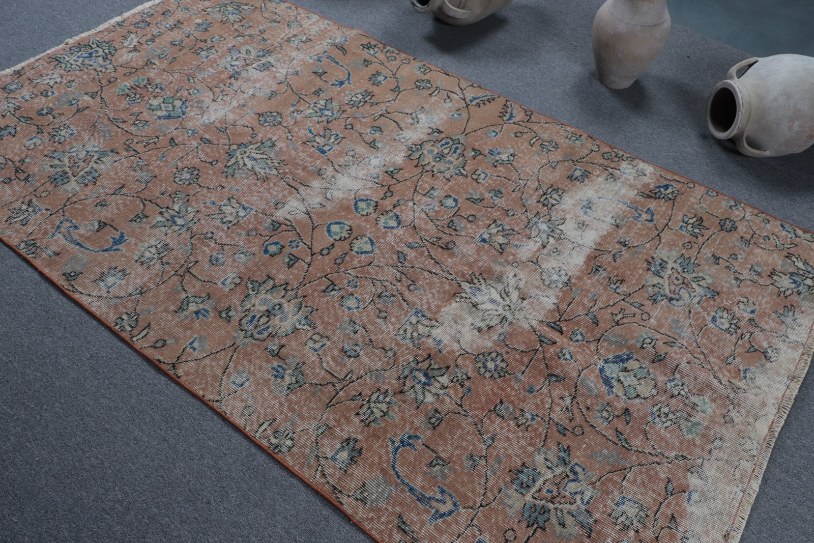 4,2×7,7 ft Turkish Rug, Vintage Area Rug, Brown Blue Oriental Rug