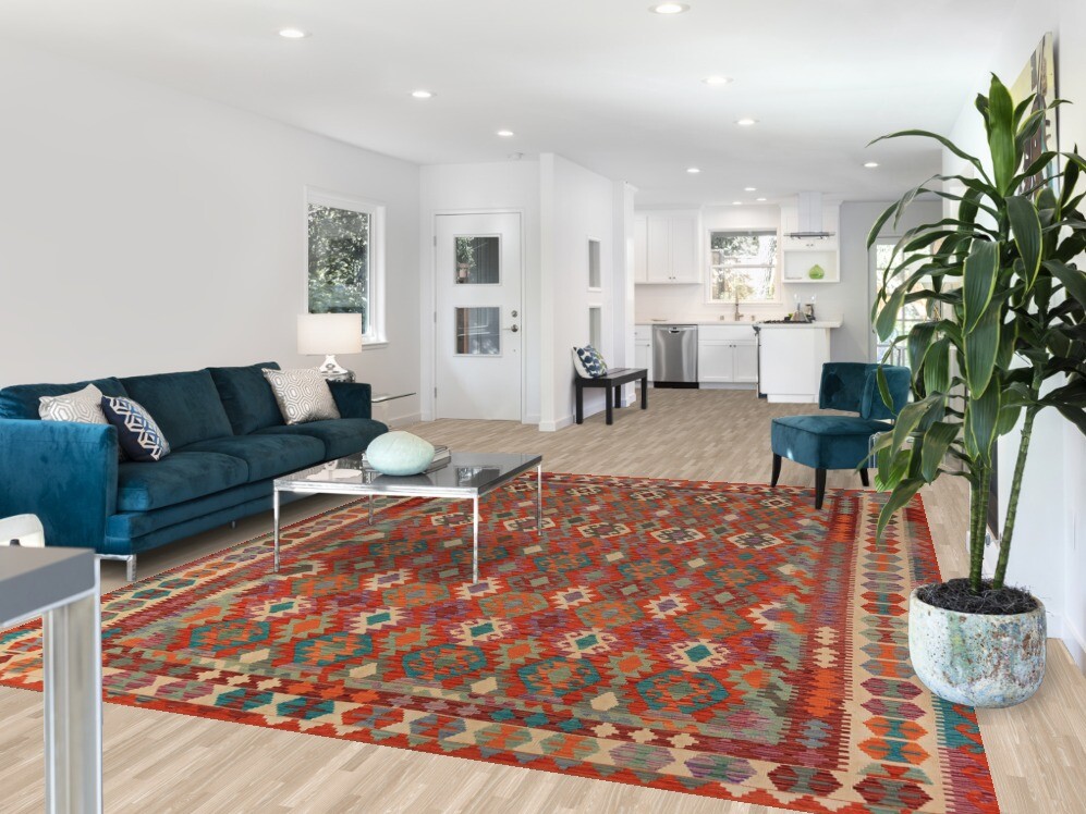 Rust Color Kilim Rugs Rectangle Flatweave Pile Wool Kelim Carpets 9×11 ft