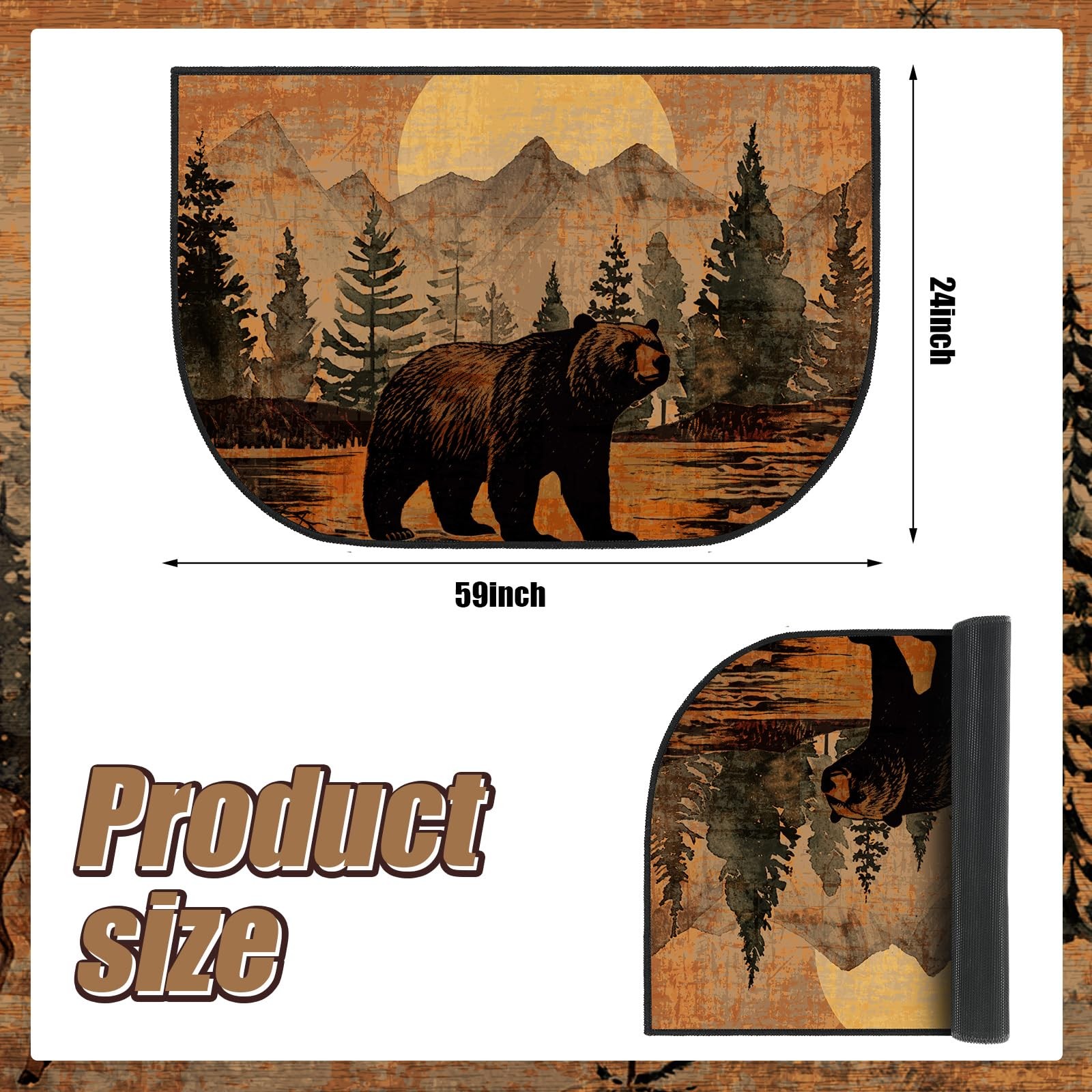 Demissle Fireplace Hearth Rug: Fireproof Cabin Southwestern Mat 24×59″ Bear Desi