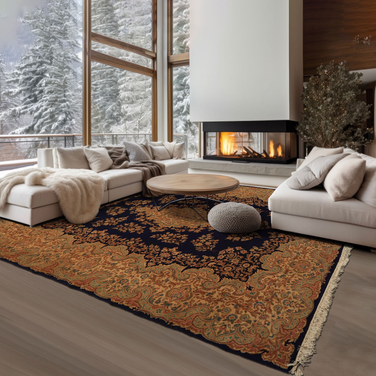 9’x11’10” Hand Knotted Wool Navy Kermaan 250 KPSI Vintage Rug