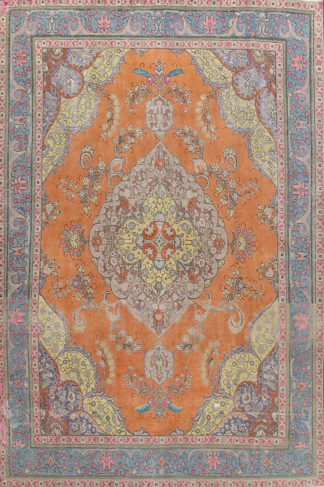 Orange Floral Medallion Traditional Oriental Area Rug Wool Hand-knotted 10×13 ft