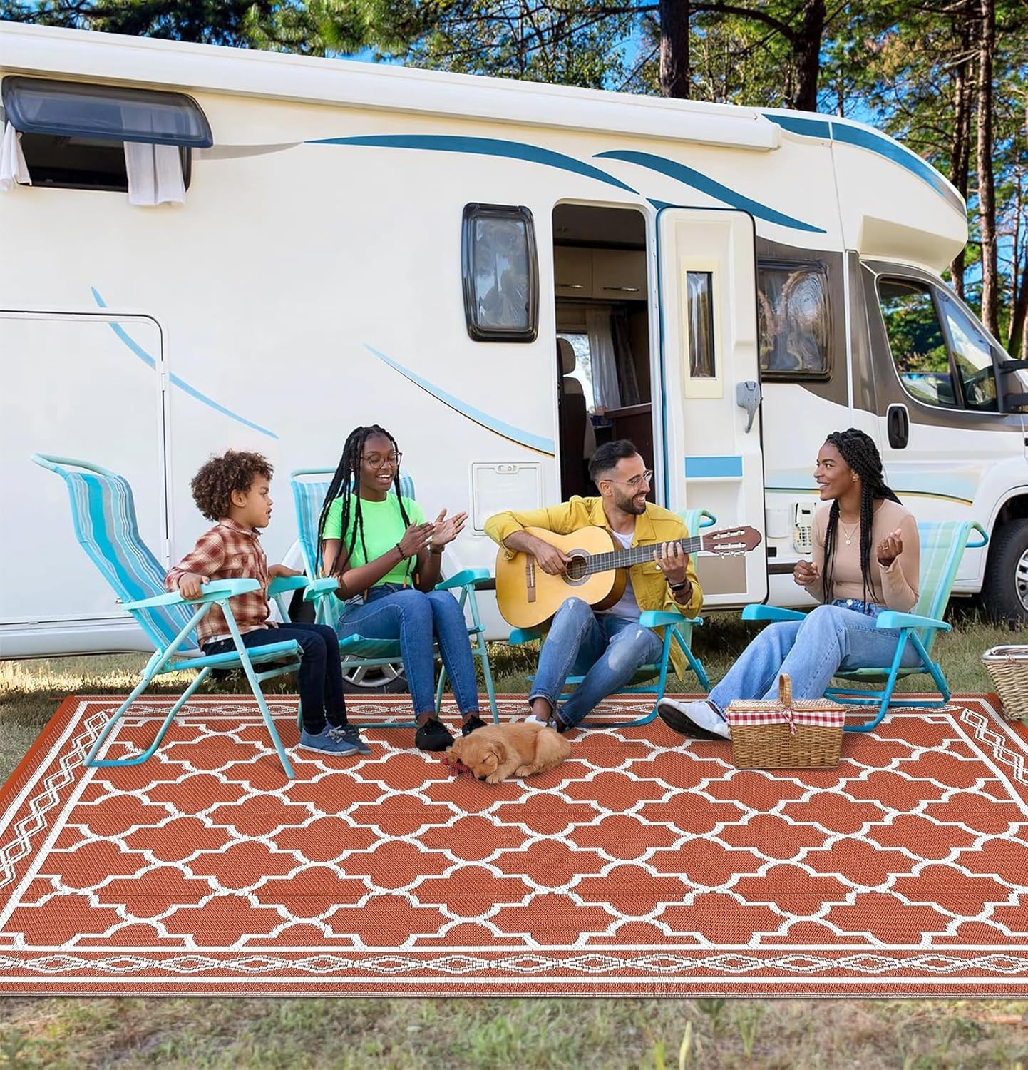 Outdoor Rug Plastic Straw Reversible Carpet Mat for Patio Camping Backyard Deck