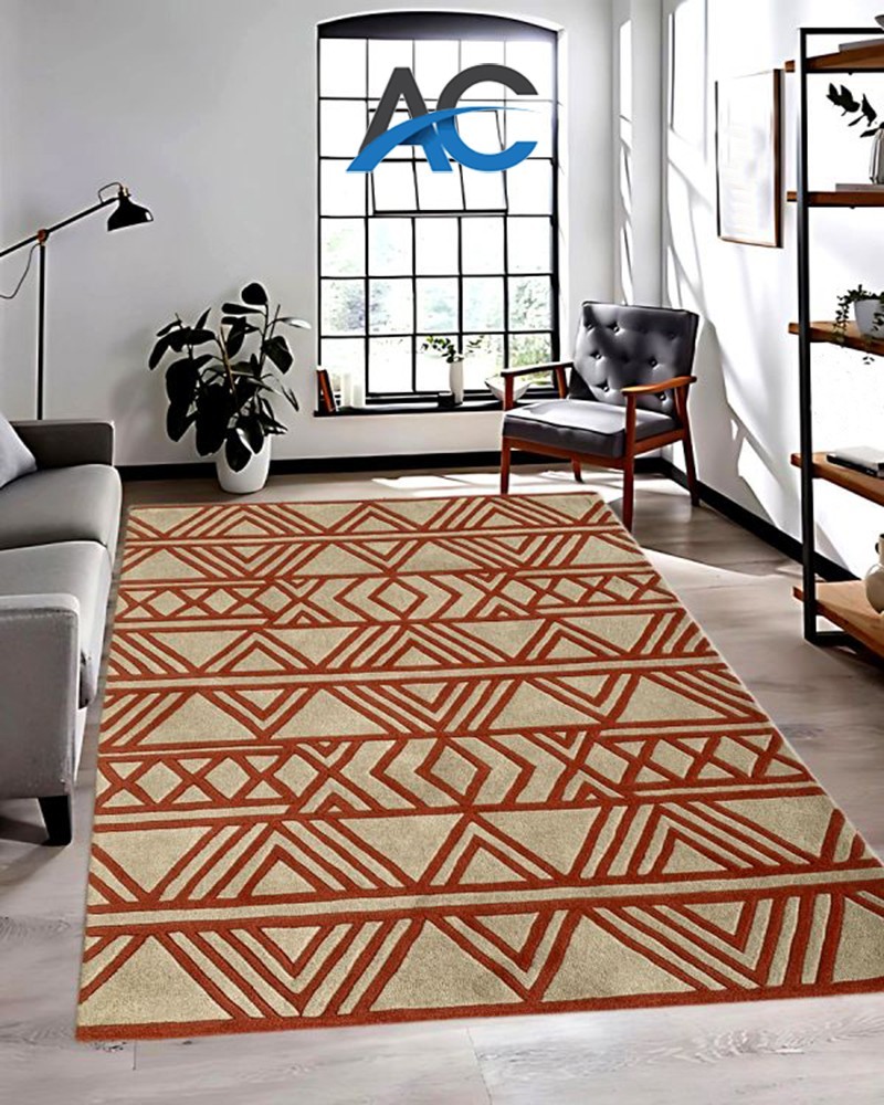 Hand-Tufted Wool Rug- Geometric Tribal Pattern Area Carpet Living Room Rug
