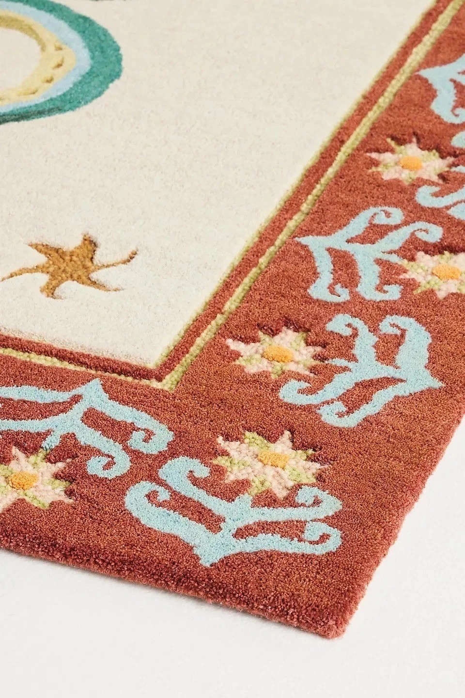 Beige Wool Area Rug 8×10 Hand Tufted Palm Tree Snake Design Vintage Handmade Rug