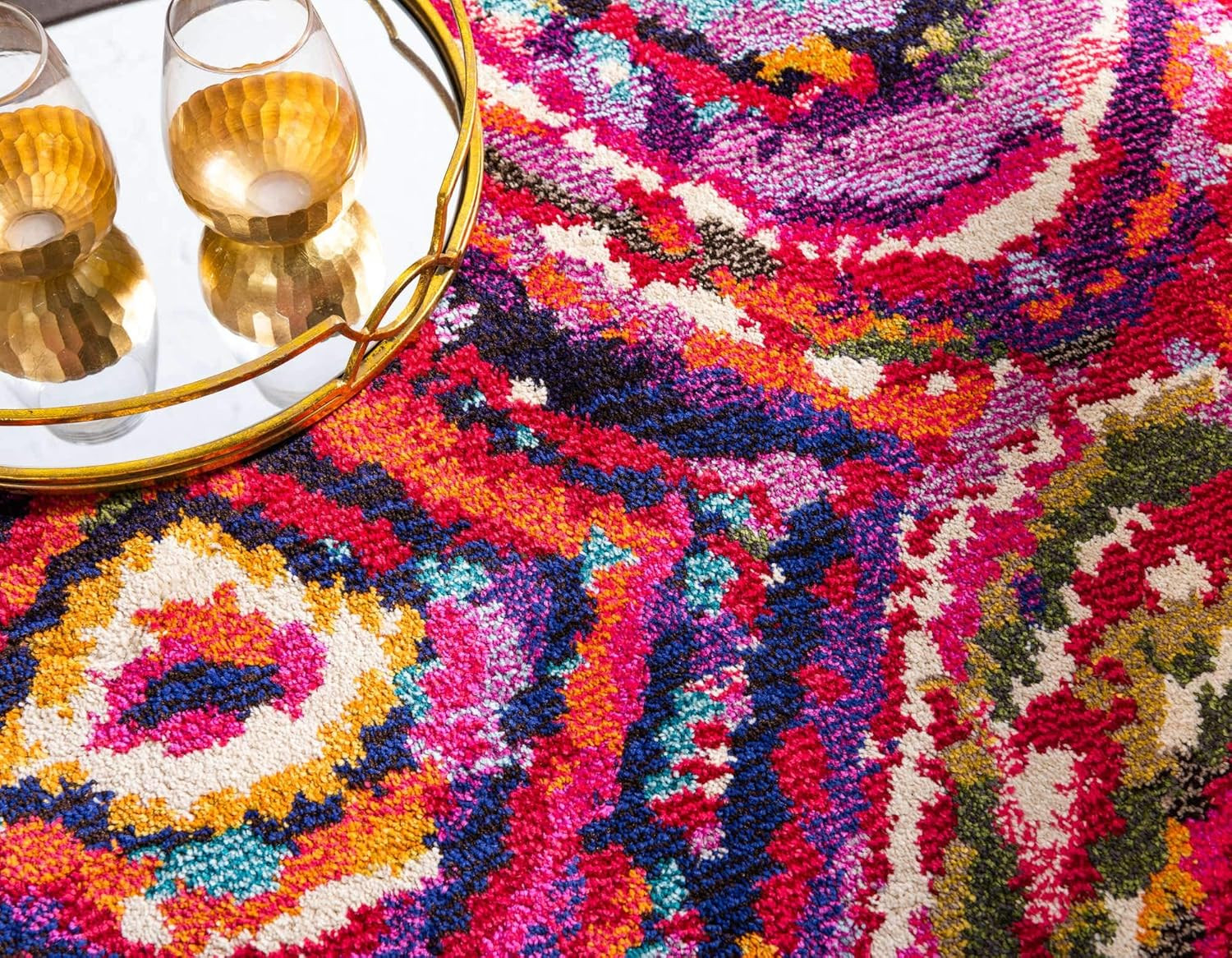 Vibrant Estrella Modern Geometric Area Rug 5×8 Ft in Multi/Pink