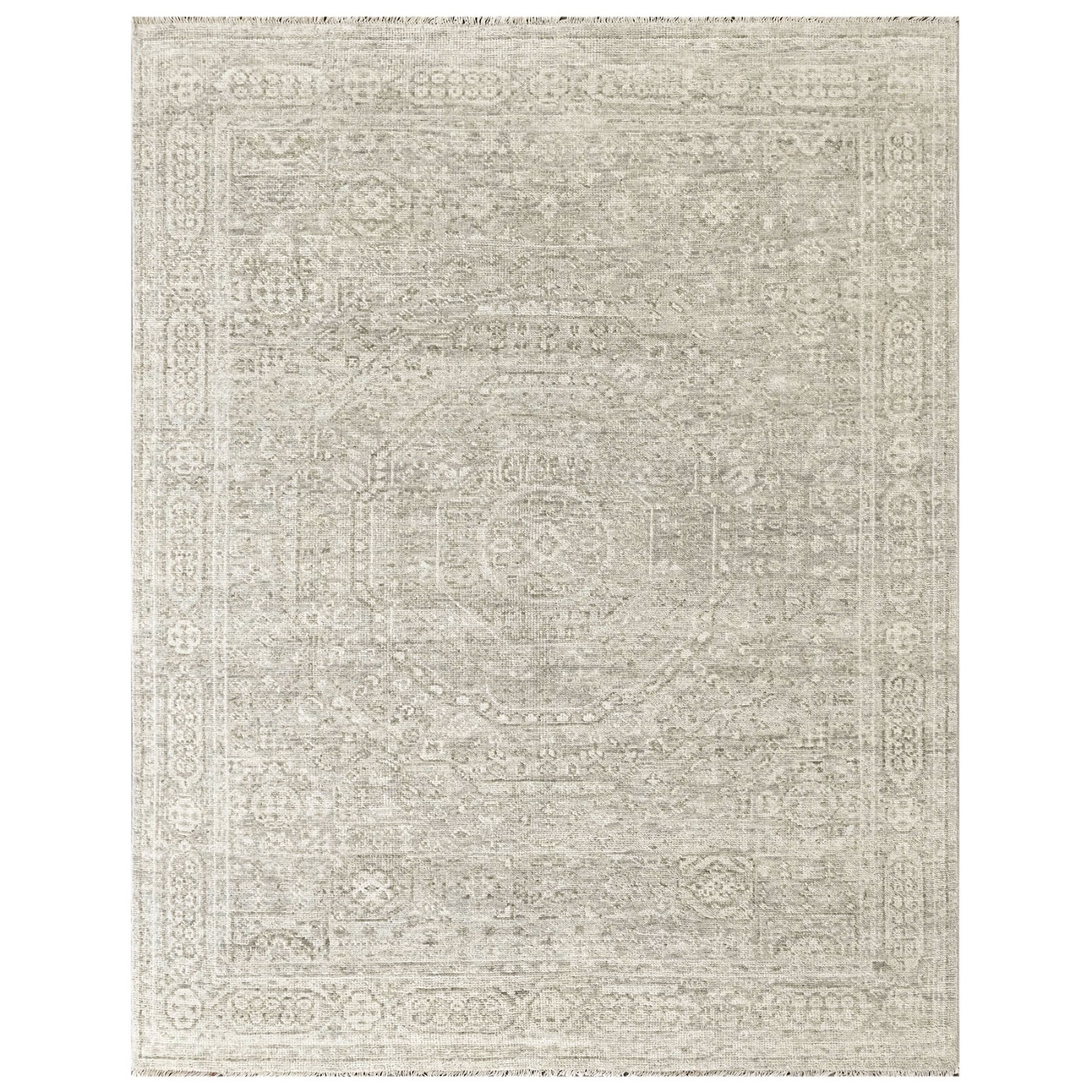 7’8”x9’9” Hand Knotted Wool Oushak Traditional Rug Tone on Tone Gray