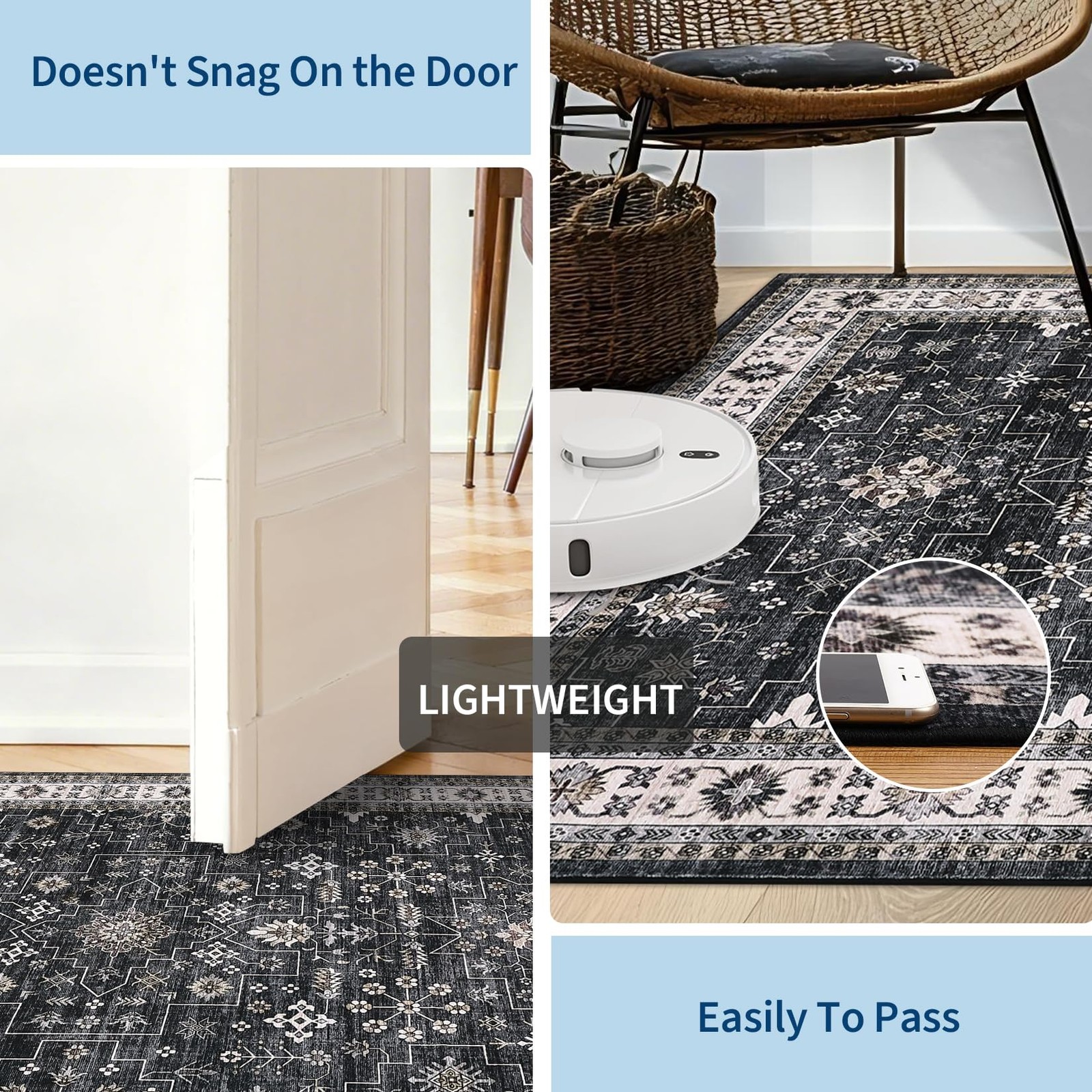 GarveeHome Small Black Entryway Rug, 2×3 Washable Front Door Rug Indoor Entra…