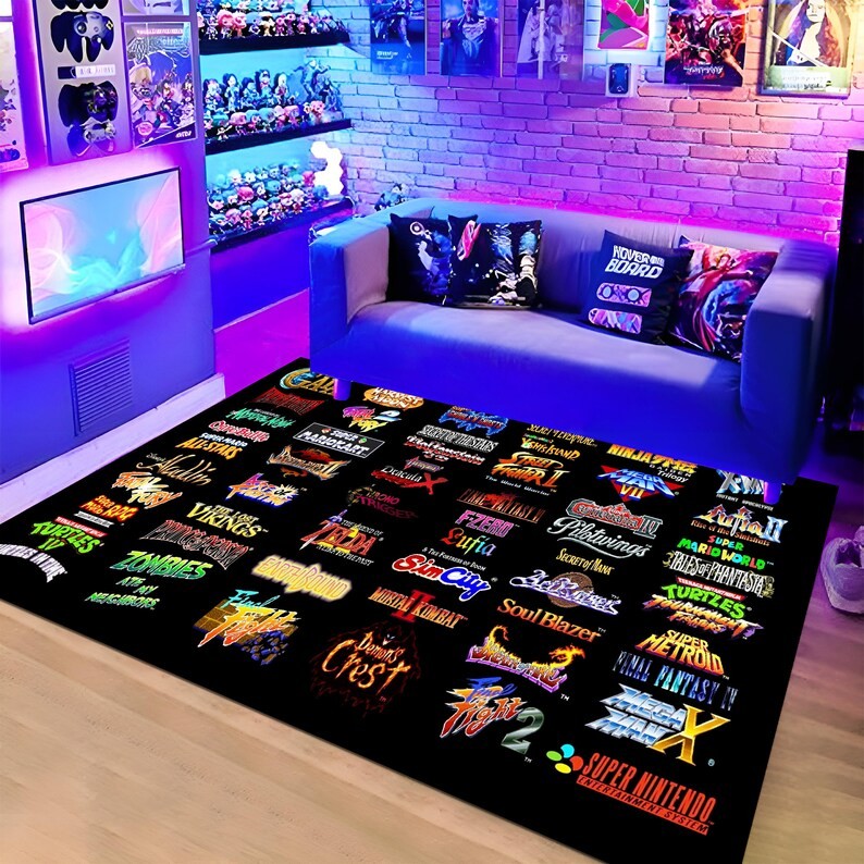 Popular Game Rug, Game Logos Rug, Gamer Art, Gamer Decor, Colorful Rug, Gamer Ro