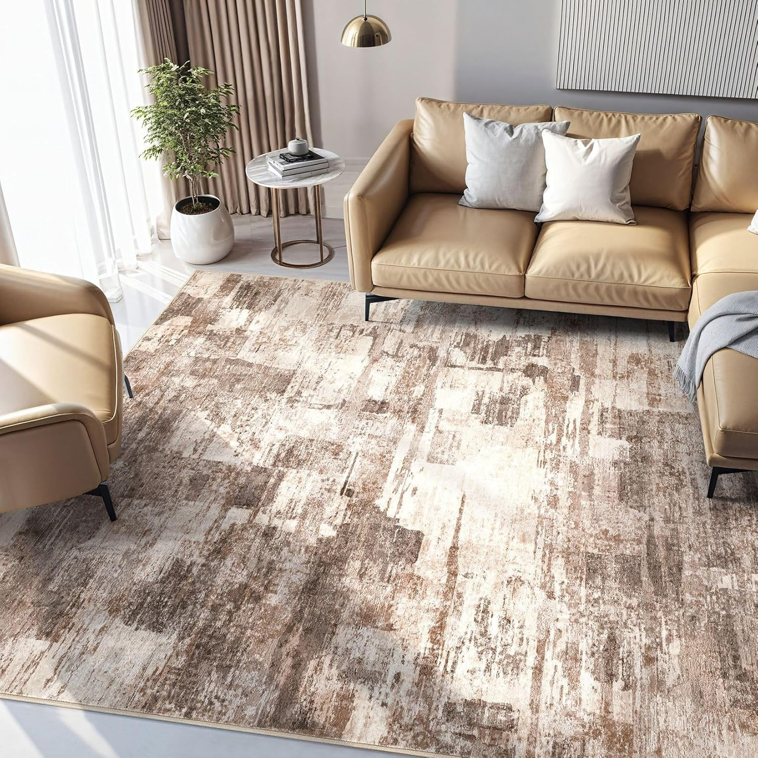 9X12 Washable Area Rug – Abstract Soft Non-Slip Modern Low-Pile Carpet for Livin