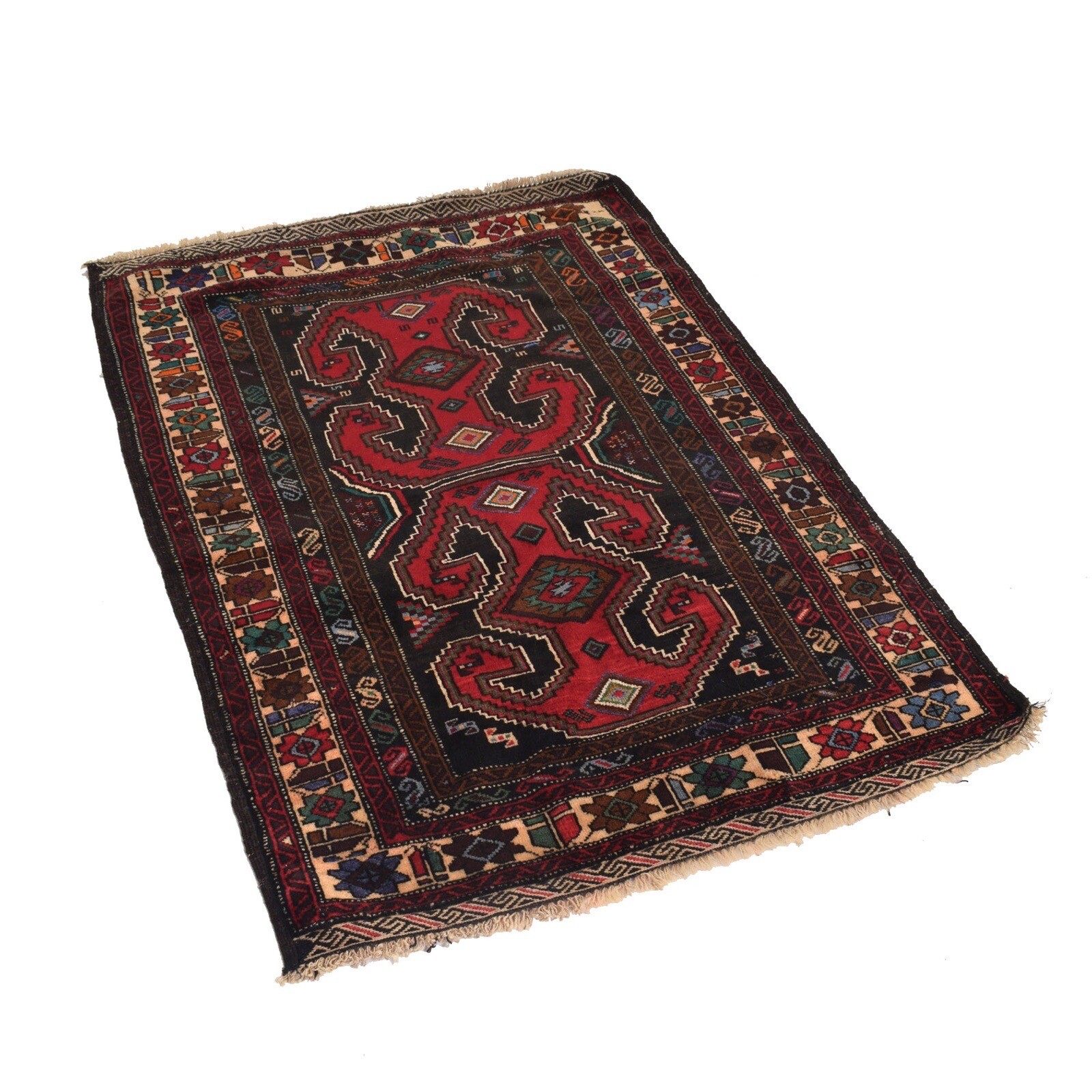 Vintage Balouchi Hand-Knotted Carpet | 3’1″ x 4’4″ Traditional Wool Rug