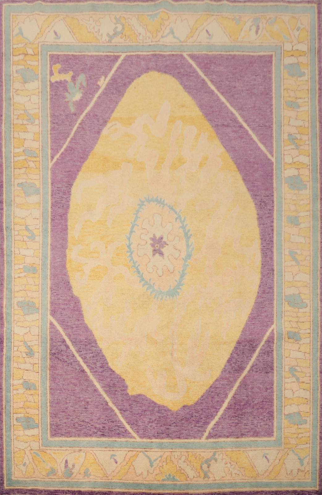 Vegetable Dye Oushak Area Rug 6×8 Living Room Gold/ Purple Handmade Wool Carpet