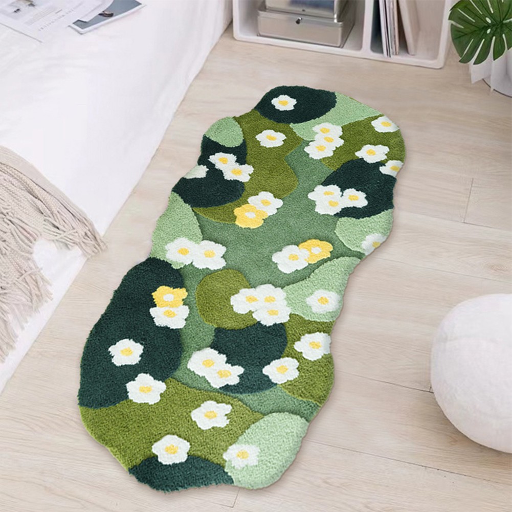 Moss Rug Fluffy Moss Green Carpet Flocked Green Plush Bedroom Rug (160x90cm)