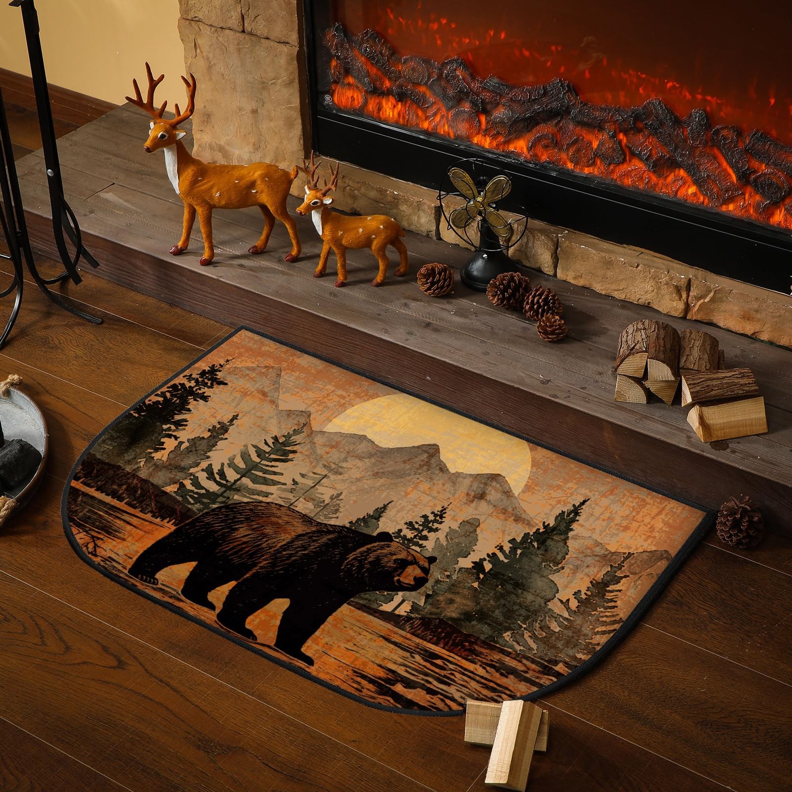 Demissle Fireplace Hearth Rug: Fireproof Cabin Southwestern Mat 24×59″ Bear Desi