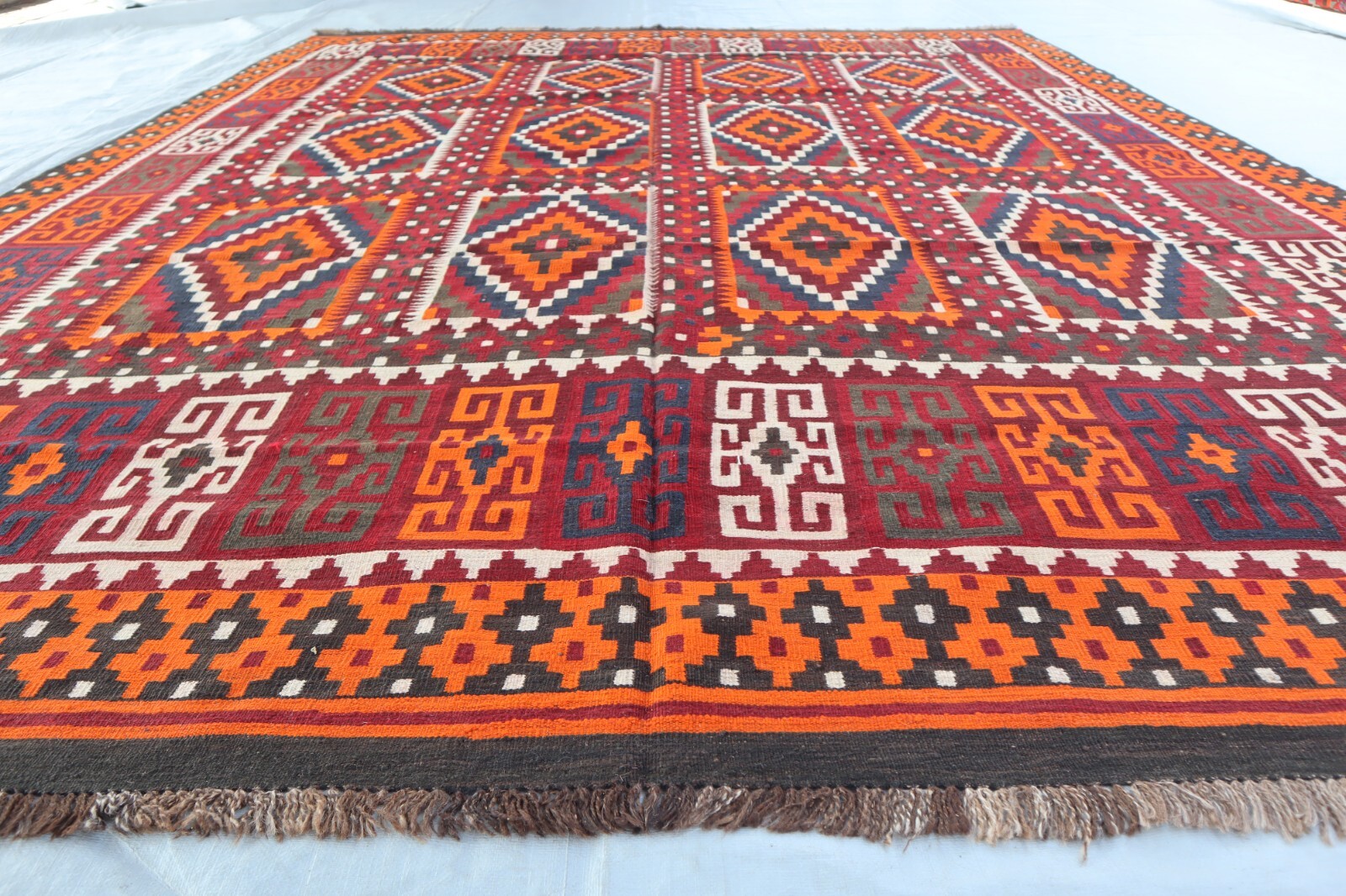 8’6×11’6 ft Large Vintage Turkmen Geometric Kilim Area rug- Handmade Kilim Rug