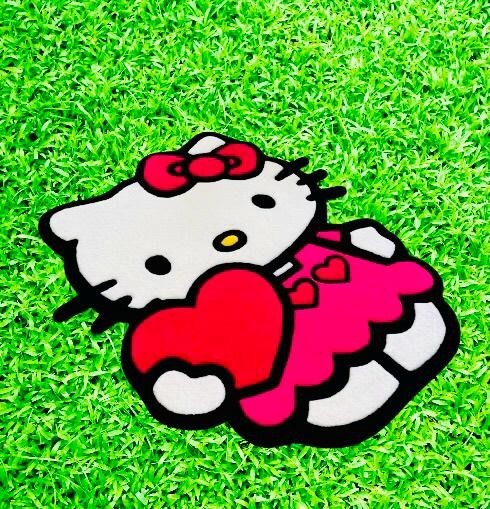 Hello Kitty Hand Tufted Customized Rug Red And Pink Premium Quality 3X2.5 ft