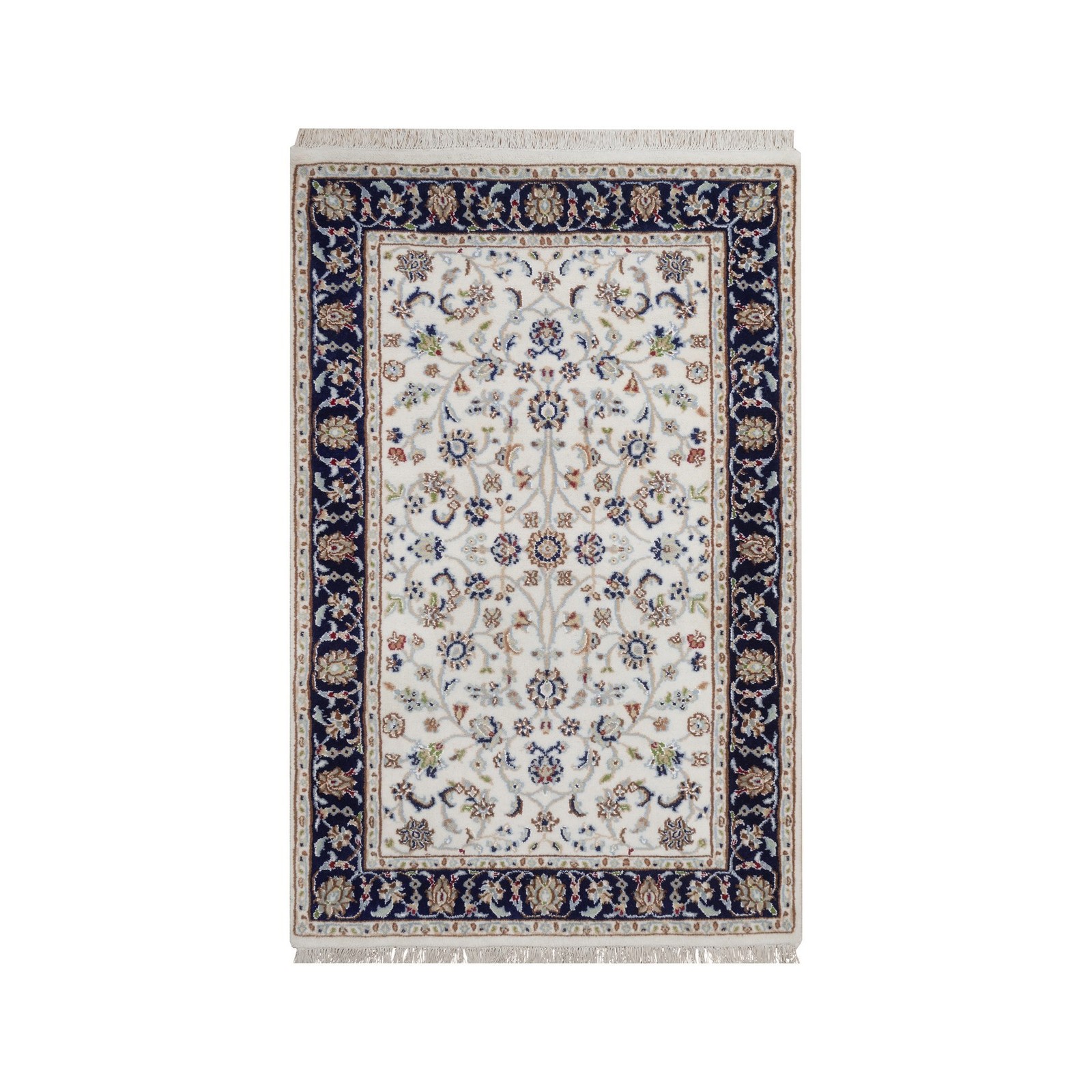 2’8″x4’2″ Pearl White Nain Hand Knotted 250 KPSI Wool and Silk Mat Rug 92465