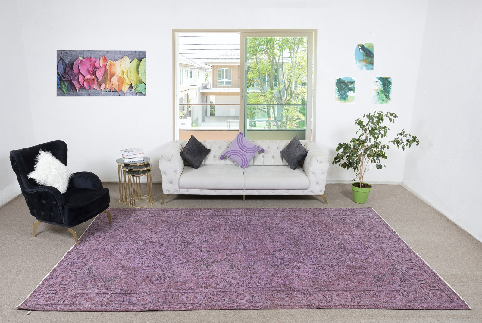 7.5×12.2 Ft Modern Wool Area Rug, Hand-Made in Turkey, Purple Large Carpet