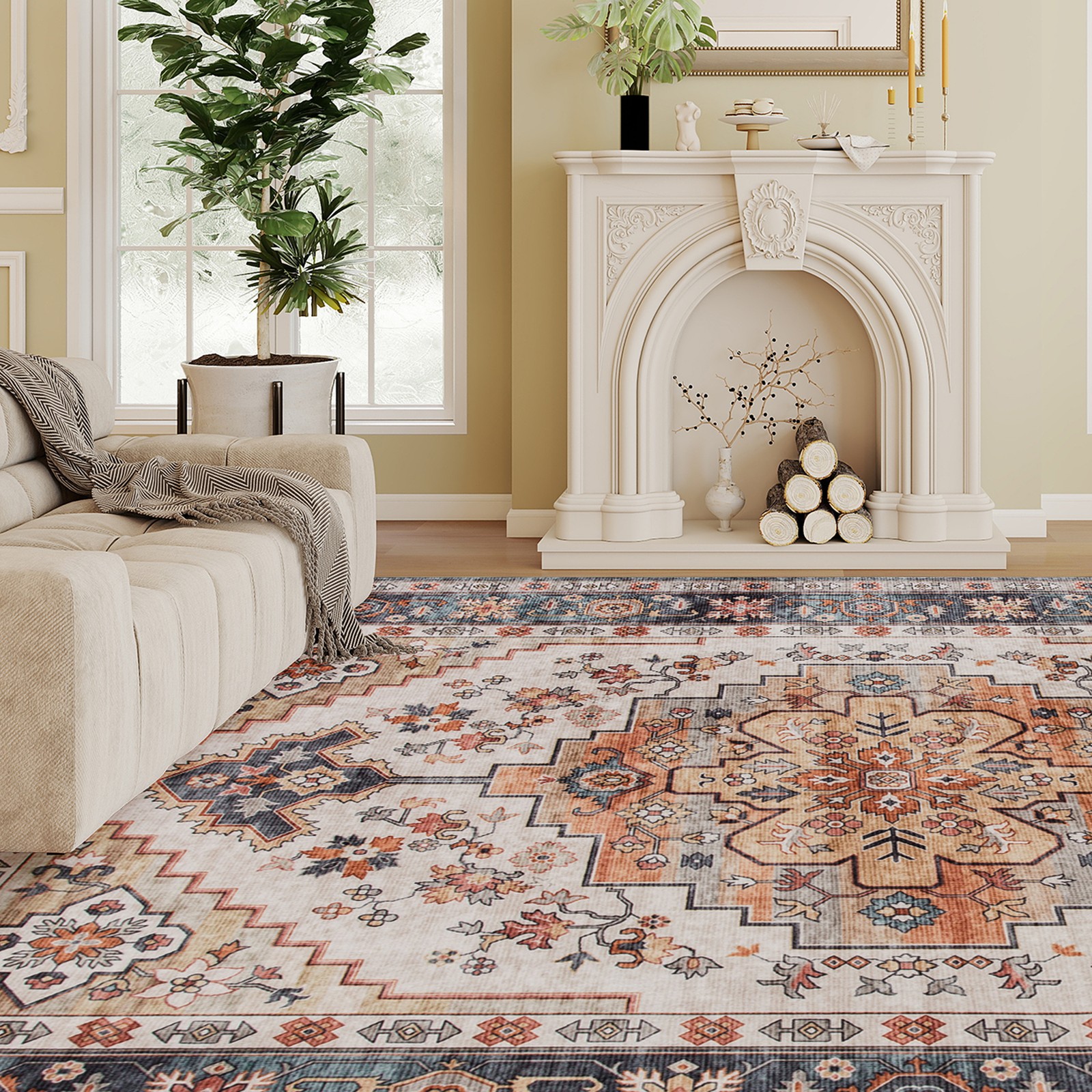 HOMCOM Area Rug 5×7, Machine Washable Rug for Living Room, Tawny Brown