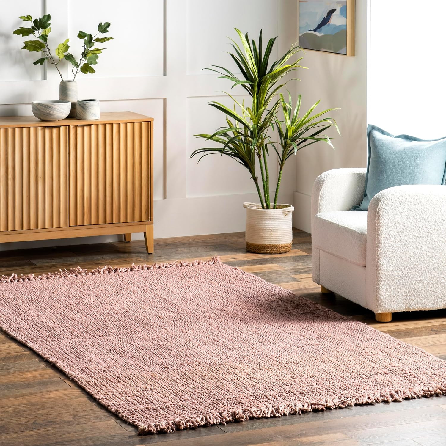 Handmade Daniela Pink Jute Area Rug, 5′ x 8′, Soft & Durable