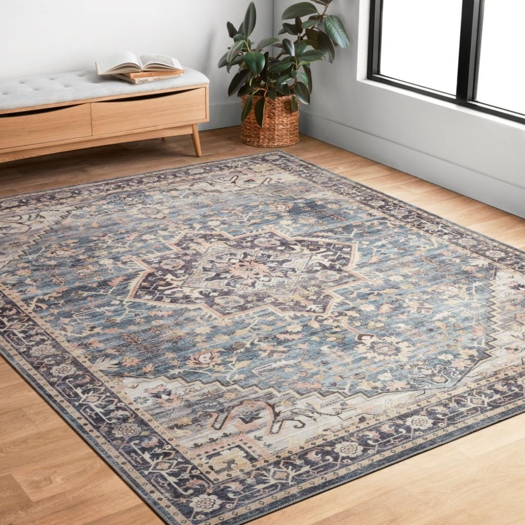 Hathaway Collection Hth01 Navy/multi 23 X 39 .25 Thick Accent Rug Soft Dura