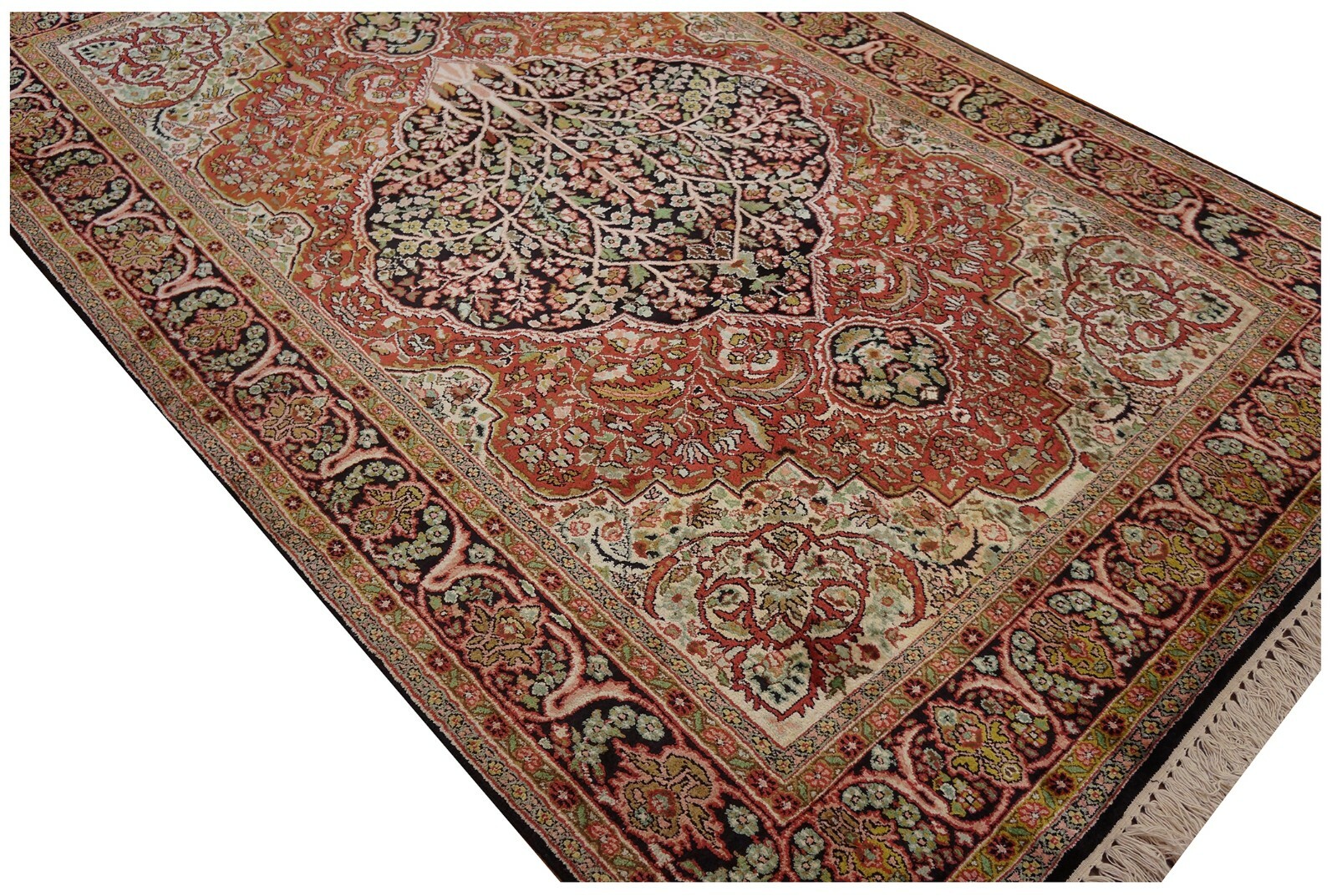 4×7 Vintage Rare Fine Silk Handmade Rug Tree of Life Quality Red 122cm x 198cm